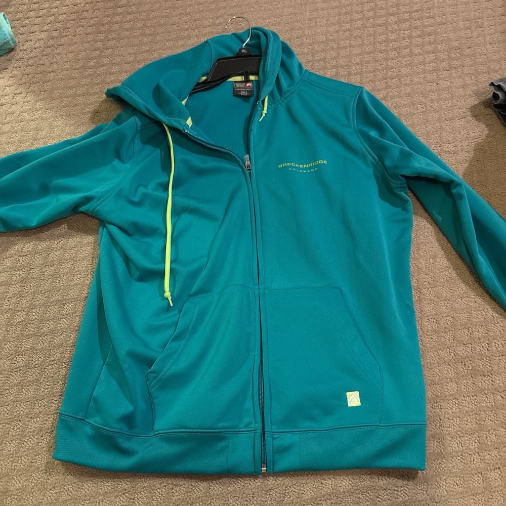 Teal Zip-Up Hoodie with Lime Green Accents